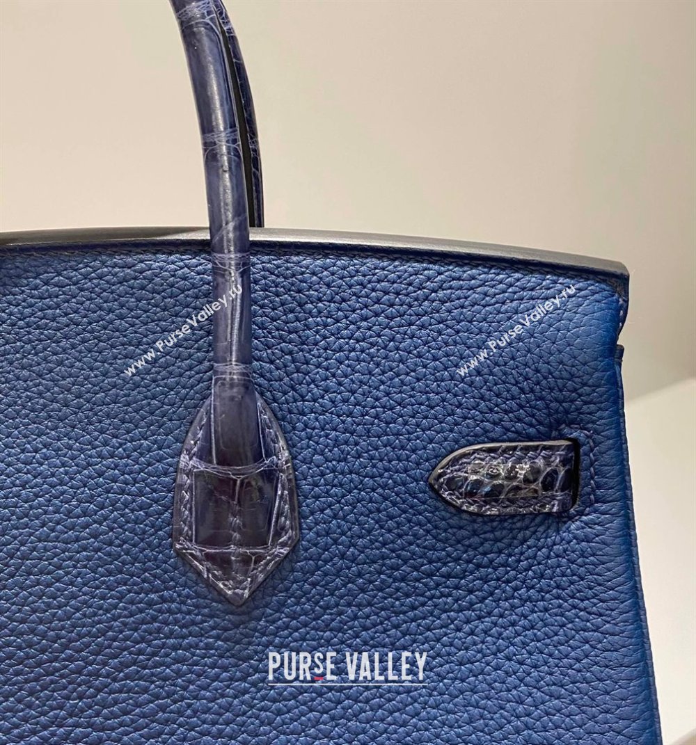 Hermes Birkin Touch Bag 25cm in Calfskin and Shiny Nile Crocodile Leather Stone Blue 2024 (Full Handmade) (FLB-241104068)