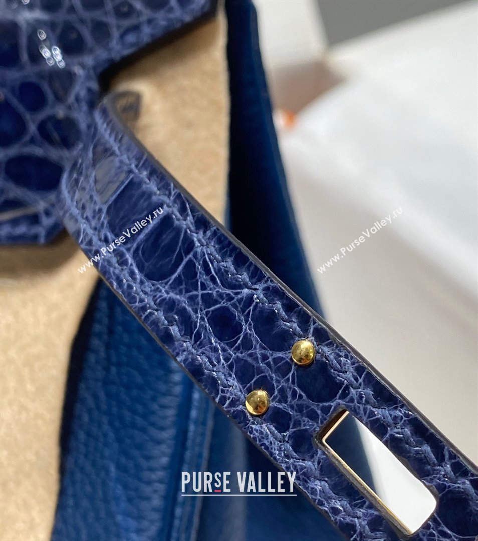 Hermes Birkin Touch Bag 25cm in Calfskin and Shiny Nile Crocodile Leather Stone Blue 2024 (Full Handmade) (FLB-241104068)