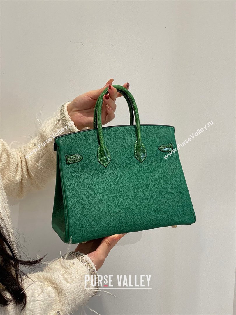 Hermes Birkin Touch Bag 25cm in Calfskin and Shiny Nile Crocodile Leather Emerald Green 2024 (Full Handmade) (FLB-241104069)