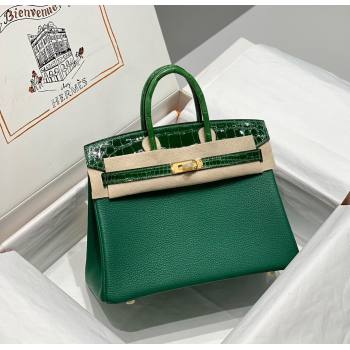 Hermes Birkin Touch Bag 25cm in Calfskin and Shiny Nile Crocodile Leather Emerald Green 2024 (Full Handmade) (FLB-241104069)