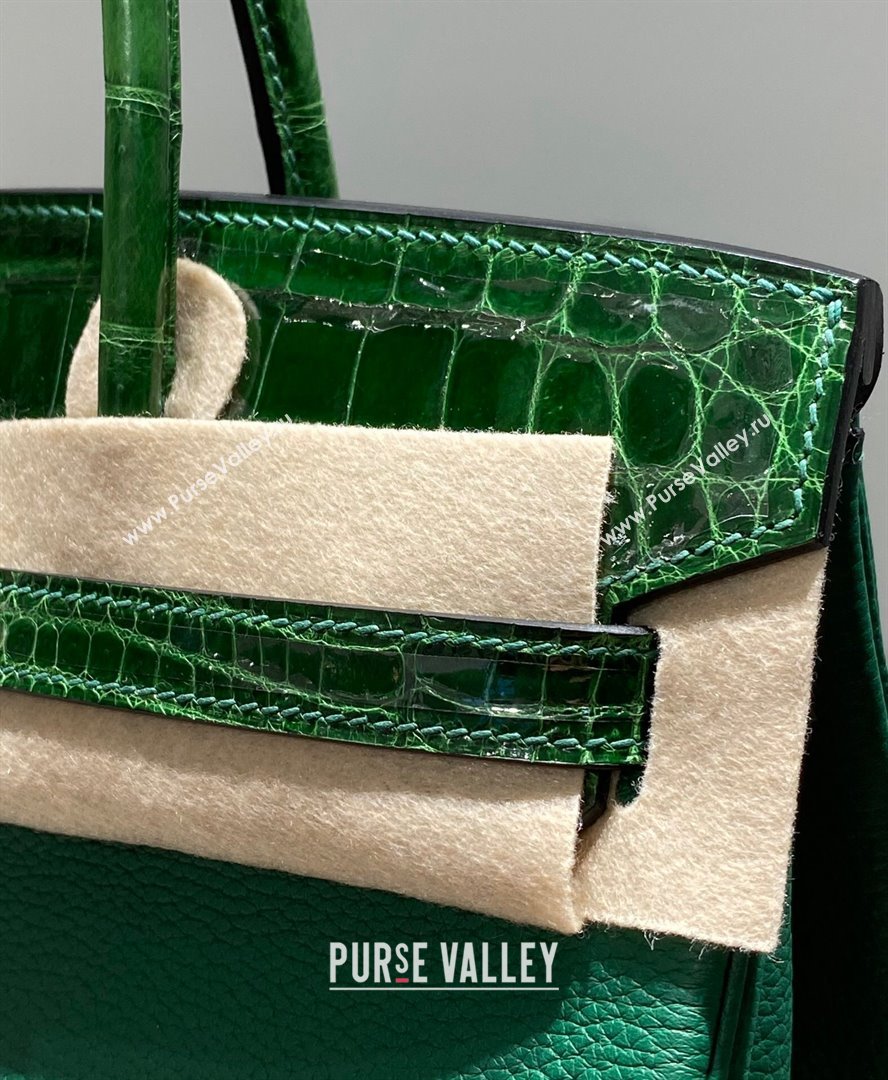 Hermes Birkin Touch Bag 25cm in Calfskin and Shiny Nile Crocodile Leather Emerald Green 2024 (Full Handmade) (FLB-241104069)