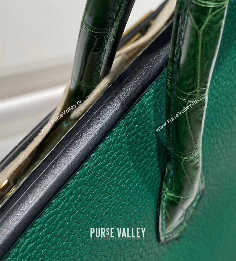 Hermes Birkin Touch Bag 25cm in Calfskin and Shiny Nile Crocodile Leather Emerald Green 2024 (Full Handmade) (FLB-241104069)