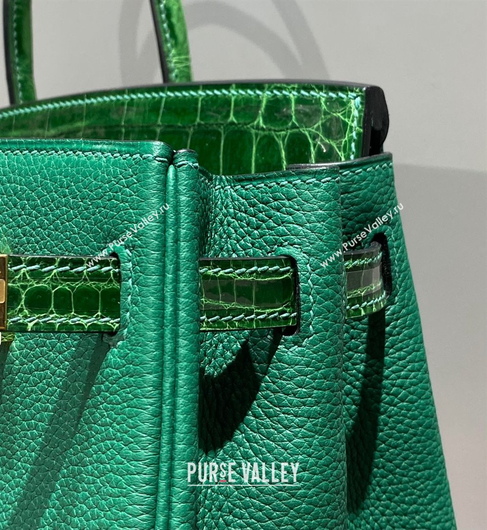 Hermes Birkin Touch Bag 25cm in Calfskin and Shiny Nile Crocodile Leather Emerald Green 2024 (Full Handmade) (FLB-241104069)