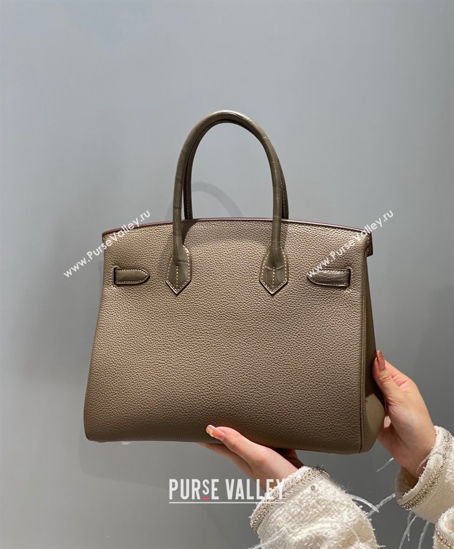 Hermes Birkin Touch Bag 30cm in Calfskin and Matte Nile Crocodile Leather Elephant Grey 2024 (Full Handmade) (FLB-241104070)