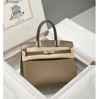 Hermes Birkin Touch Bag 30cm in Calfskin and Matte Nile Crocodile Leather Elephant Grey 2024 (Full Handmade) (FLB-241104070)