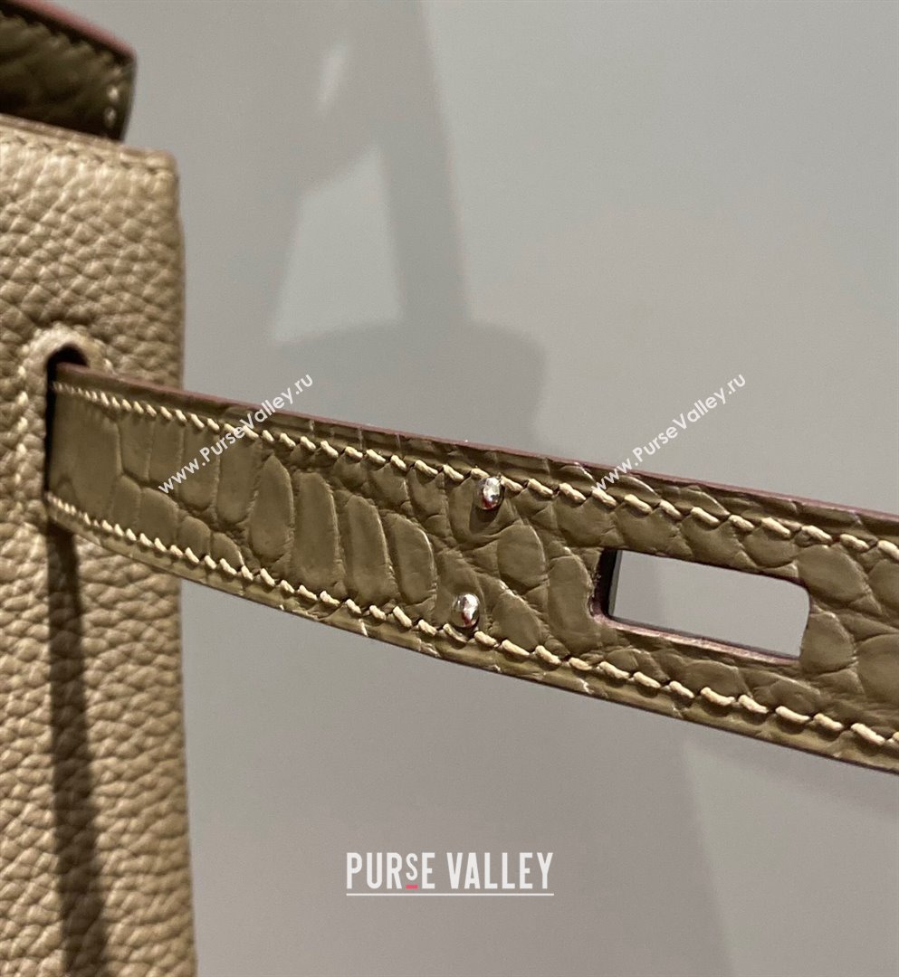 Hermes Birkin Touch Bag 30cm in Calfskin and Matte Nile Crocodile Leather Elephant Grey 2024 (Full Handmade) (FLB-241104070)