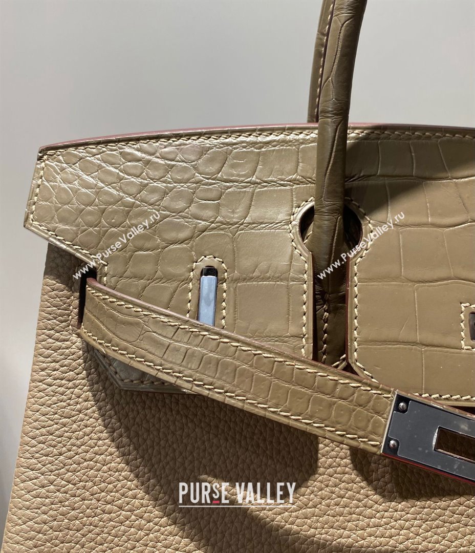 Hermes Birkin Touch Bag 30cm in Calfskin and Matte Nile Crocodile Leather Elephant Grey 2024 (Full Handmade) (FLB-241104070)