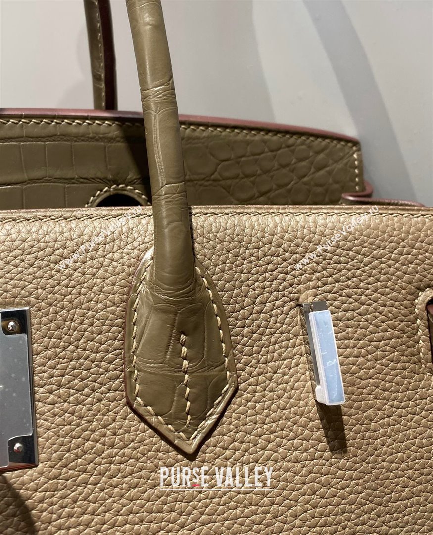 Hermes Birkin Touch Bag 30cm in Calfskin and Matte Nile Crocodile Leather Elephant Grey 2024 (Full Handmade) (FLB-241104070)