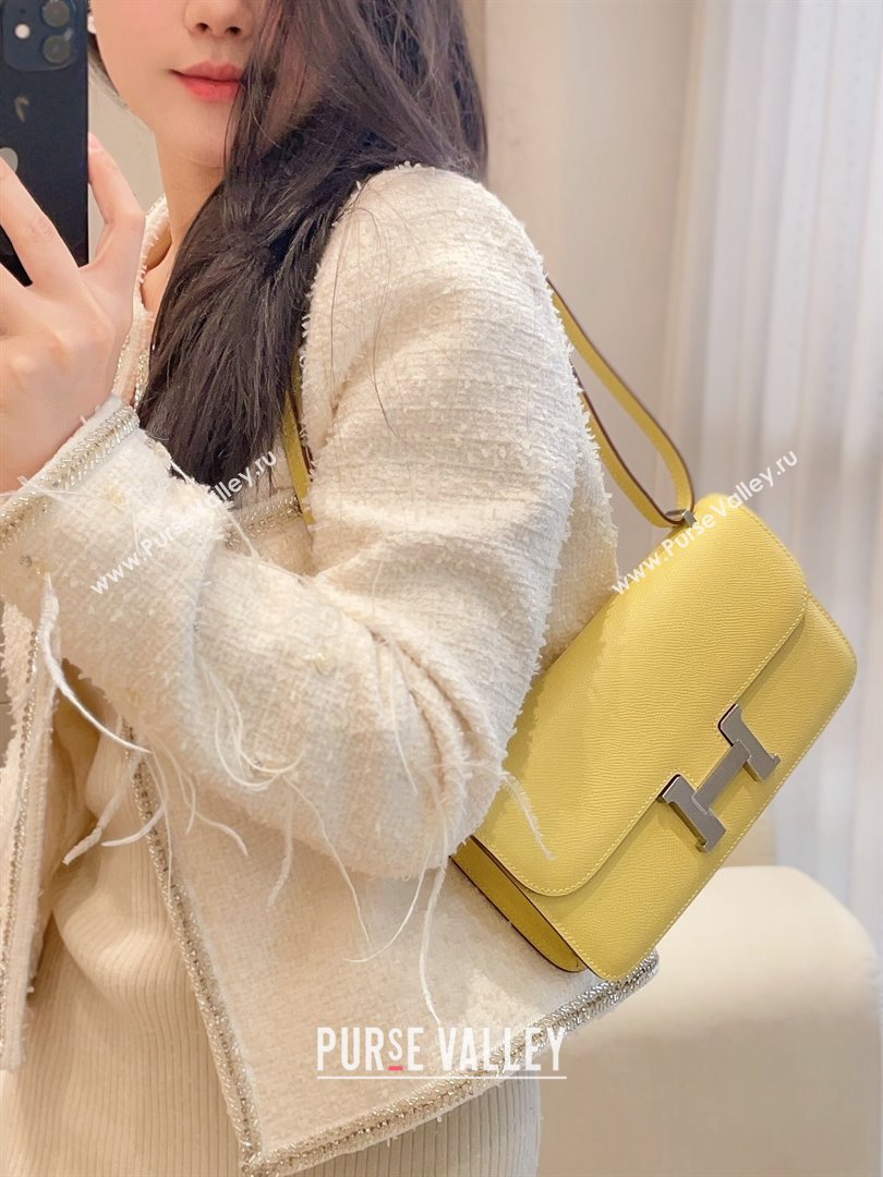 Hermes Constance Elan East-West Bag 26cm in Calfskin Lemon Yellow/Silver 2024 (Half Handmade) (FLB-241104048)