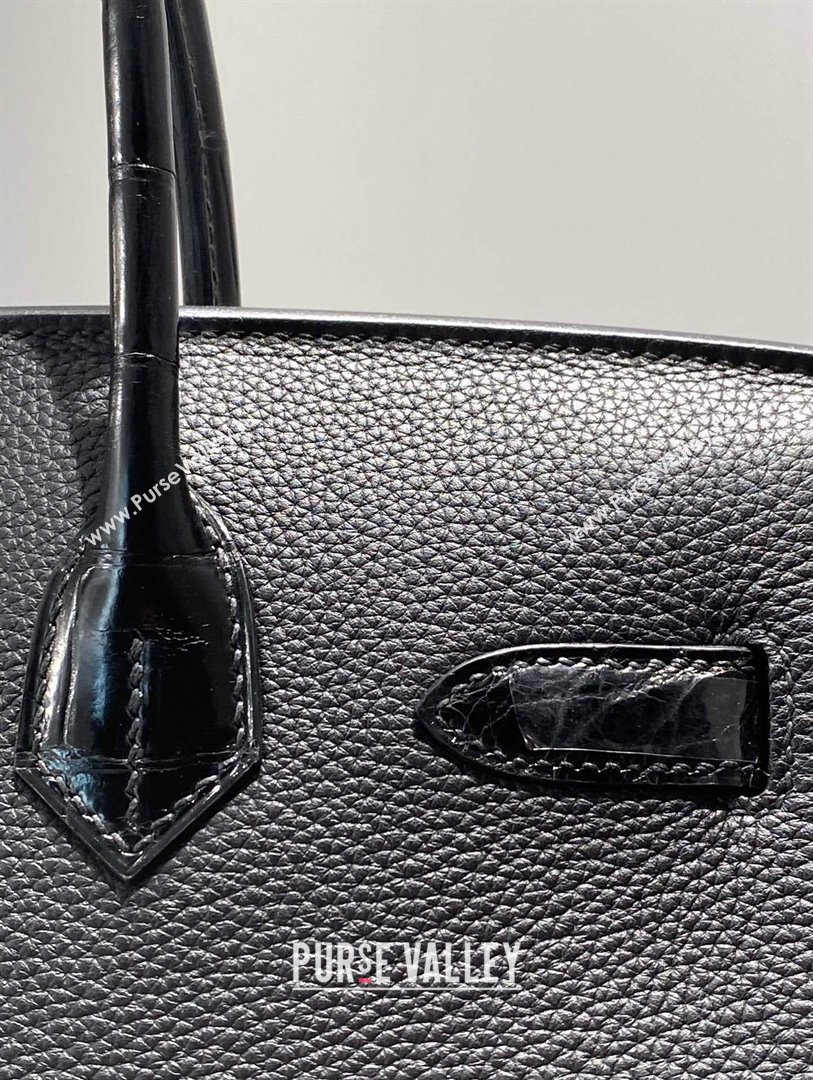 Hermes Birkin Touch Bag 30cm in Calfskin and Shiny Nile Crocodile Leather Black/Silver 2024 (Full Handmade) (FLB-241104071)