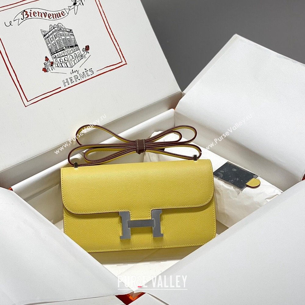 Hermes Constance Elan East-West Bag 26cm in Calfskin Lemon Yellow/Silver 2024 (Half Handmade) (FLB-241104048)