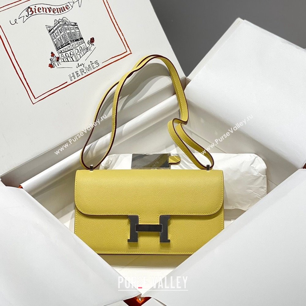 Hermes Constance Elan East-West Bag 26cm in Calfskin Lemon Yellow/Silver 2024 (Half Handmade) (FLB-241104048)