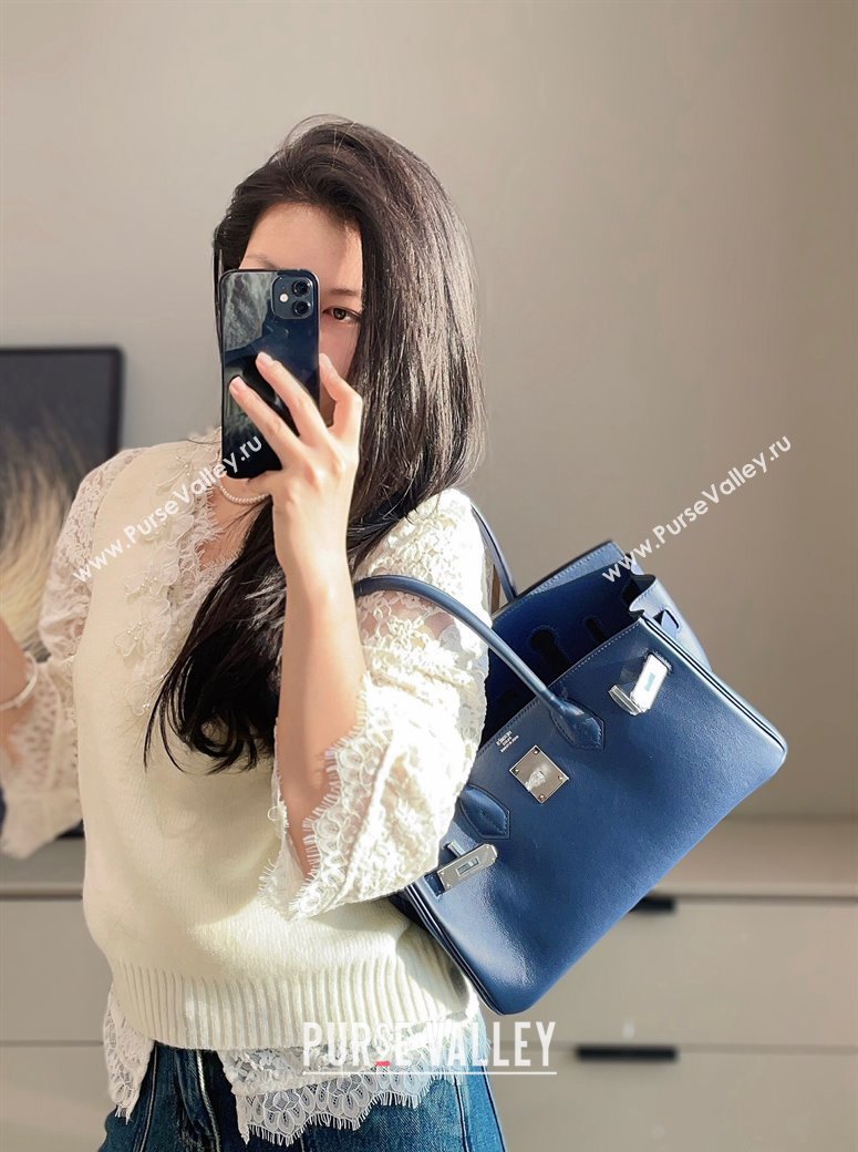 Hermes Mini Shoulder Birkin Bag 29cm in Calfskin Leather Deep Blue 2024 ( Half Handmade) (FL-241211014)