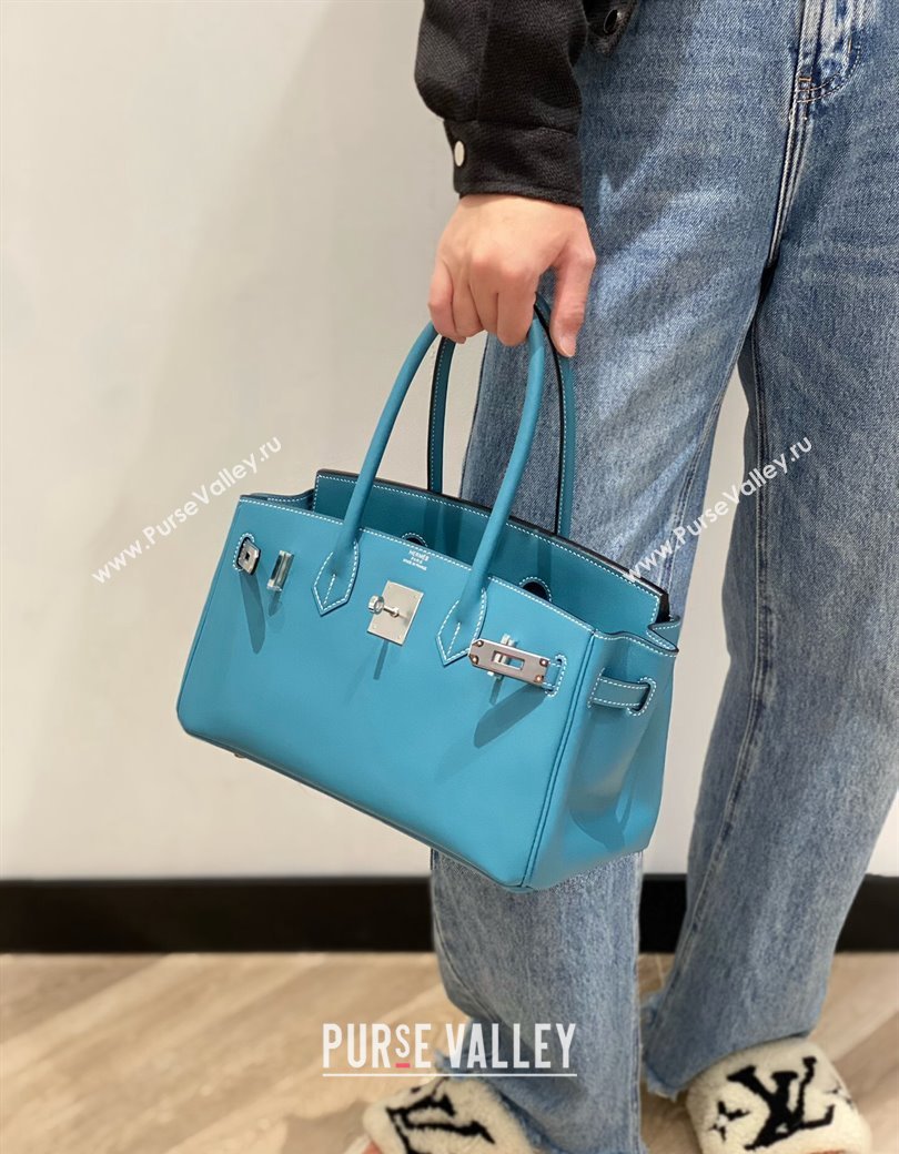 Hermes Mini Shoulder Birkin Bag 29cm in Calfskin Leather Denim Blue 2024 ( Half Handmade) (FL-241211015)