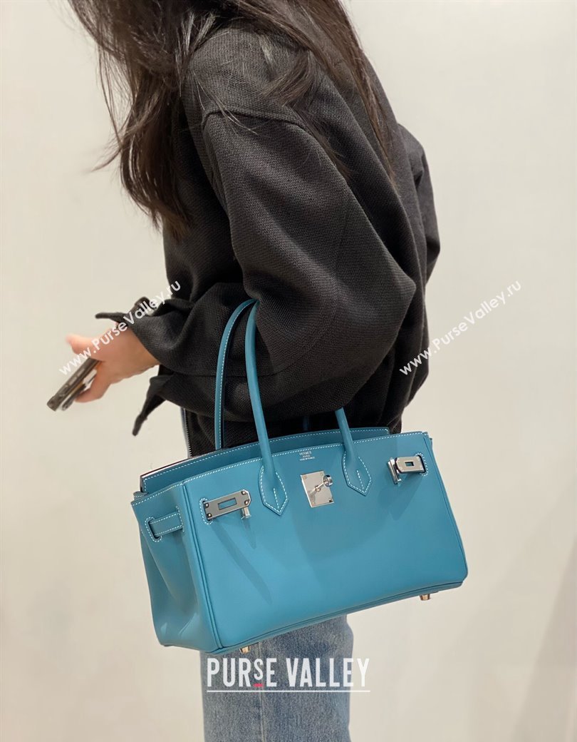 Hermes Mini Shoulder Birkin Bag 29cm in Calfskin Leather Denim Blue 2024 ( Half Handmade) (FL-241211015)