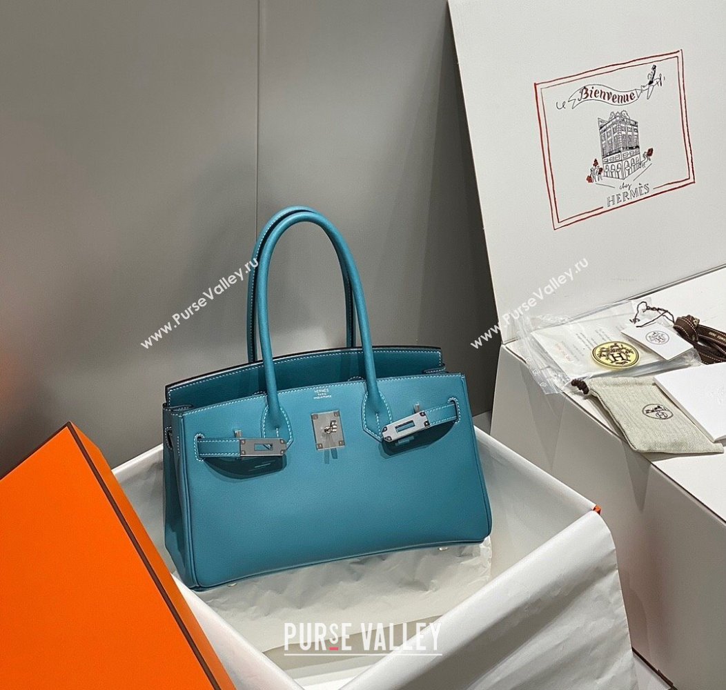 Hermes Mini Shoulder Birkin Bag 29cm in Calfskin Leather Denim Blue 2024 ( Half Handmade) (FL-241211015)