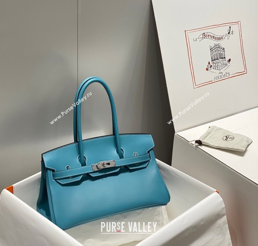 Hermes Mini Shoulder Birkin Bag 29cm in Calfskin Leather Denim Blue 2024 ( Half Handmade) (FL-241211015)