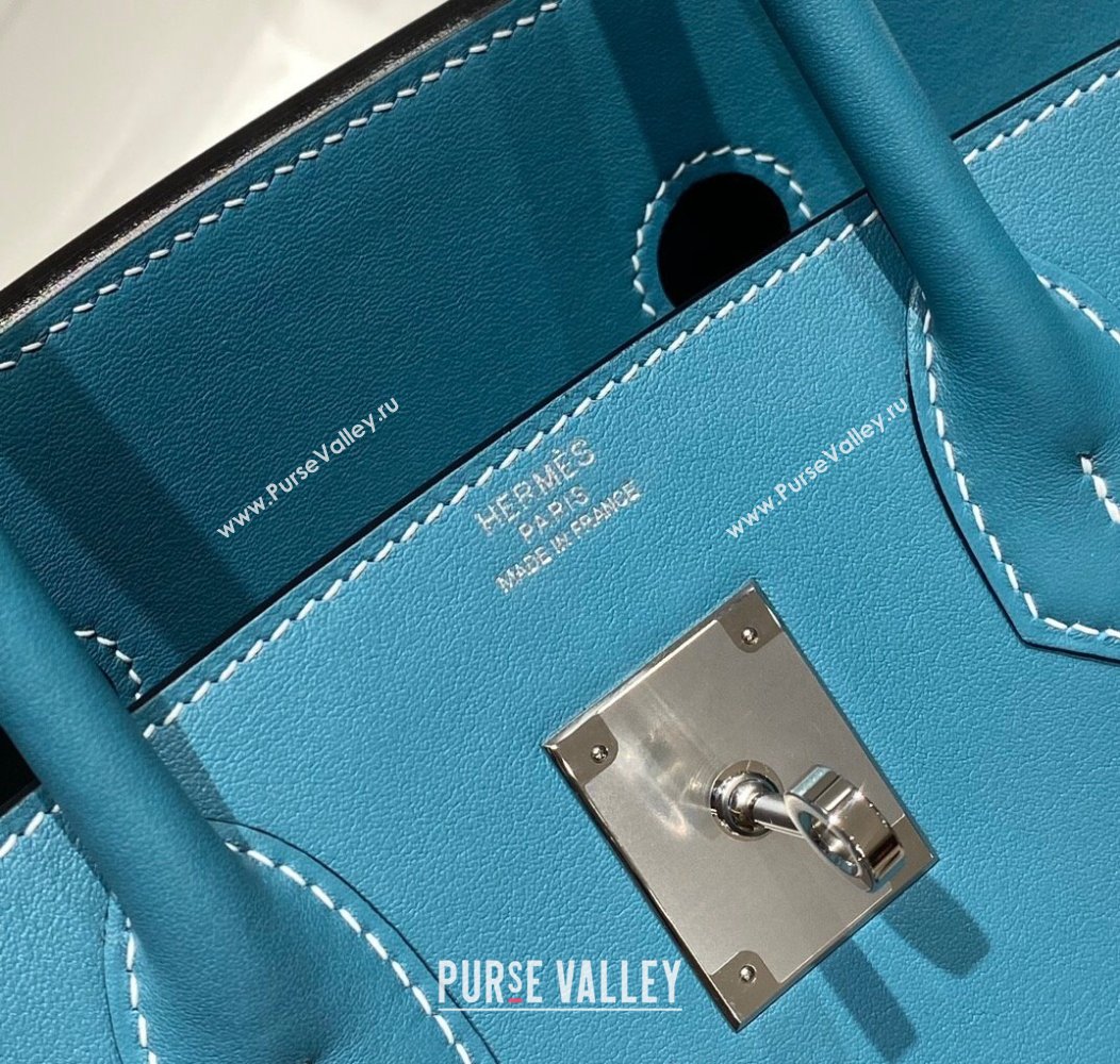 Hermes Mini Shoulder Birkin Bag 29cm in Calfskin Leather Denim Blue 2024 ( Half Handmade) (FL-241211015)