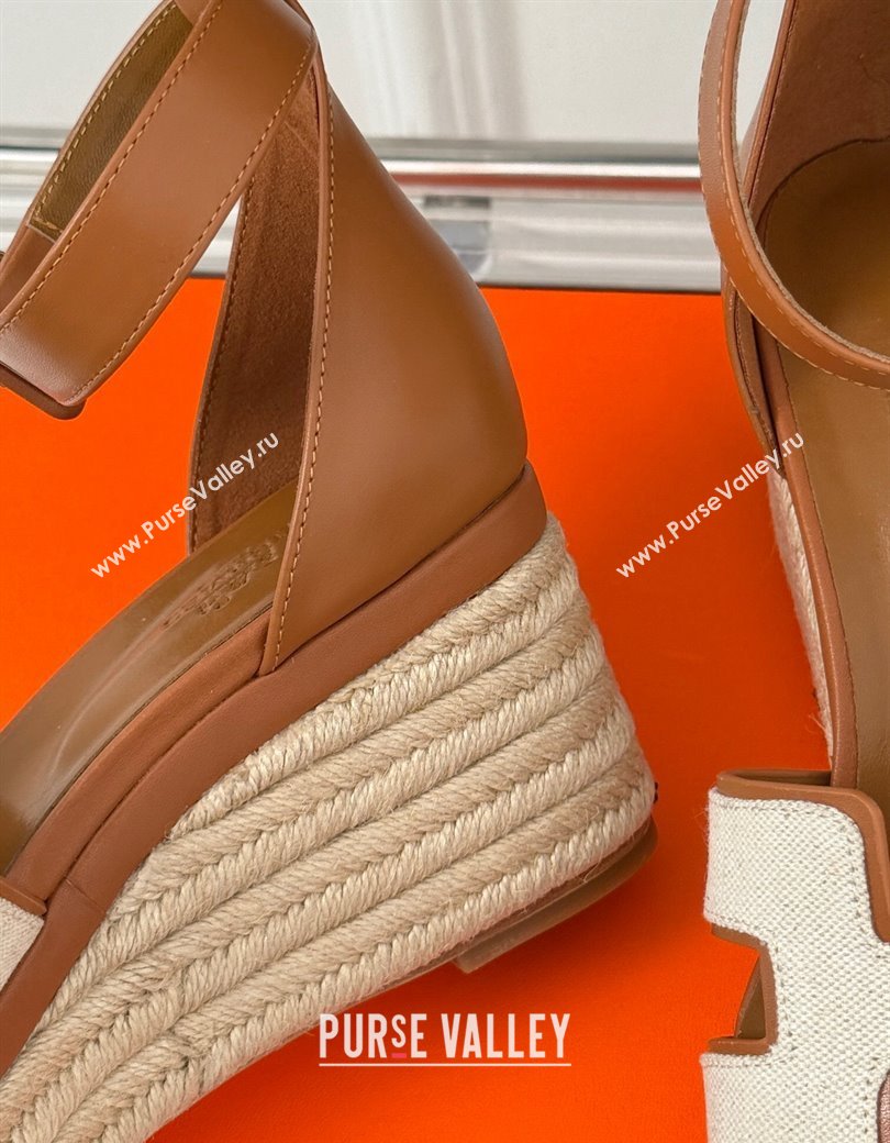 Hermes Elda Platform Wedge Sandals 8cm in Canvas and Leather Brown 2024 (MD-241230092)