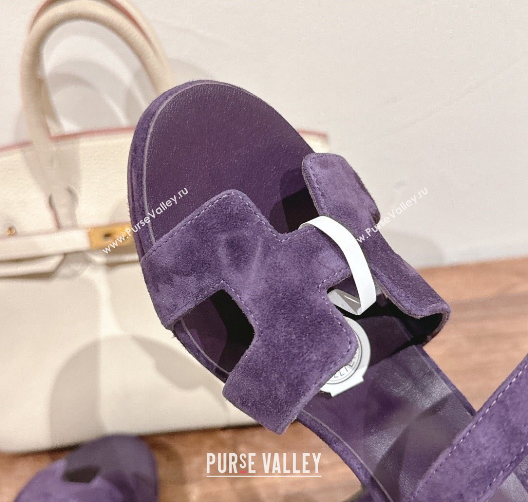 Hermes Jazz High Heel Sandals 10.5cm in Suede Purple 2024 (MD-241230096)