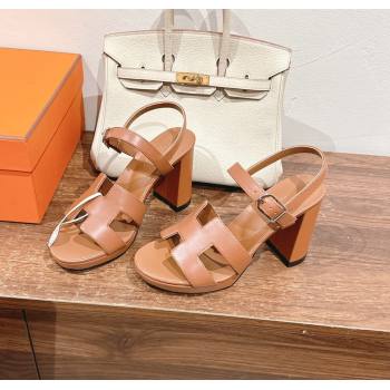Hermes Jazz High Heel Sandals 10.5cm in Smooth Calfskin Brown 2024 (MD-241230110)