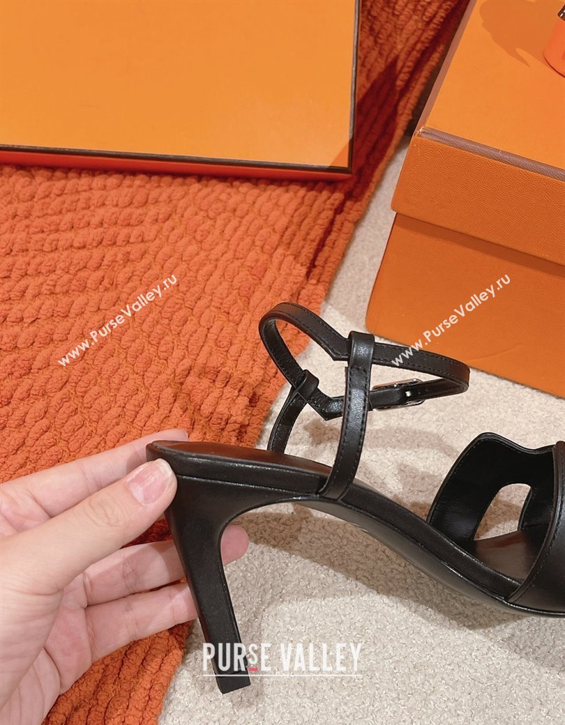 Hermes Heden Heel Sandals 8cm in Calfskin Leather Black 2024 1230 (MD-241230127)