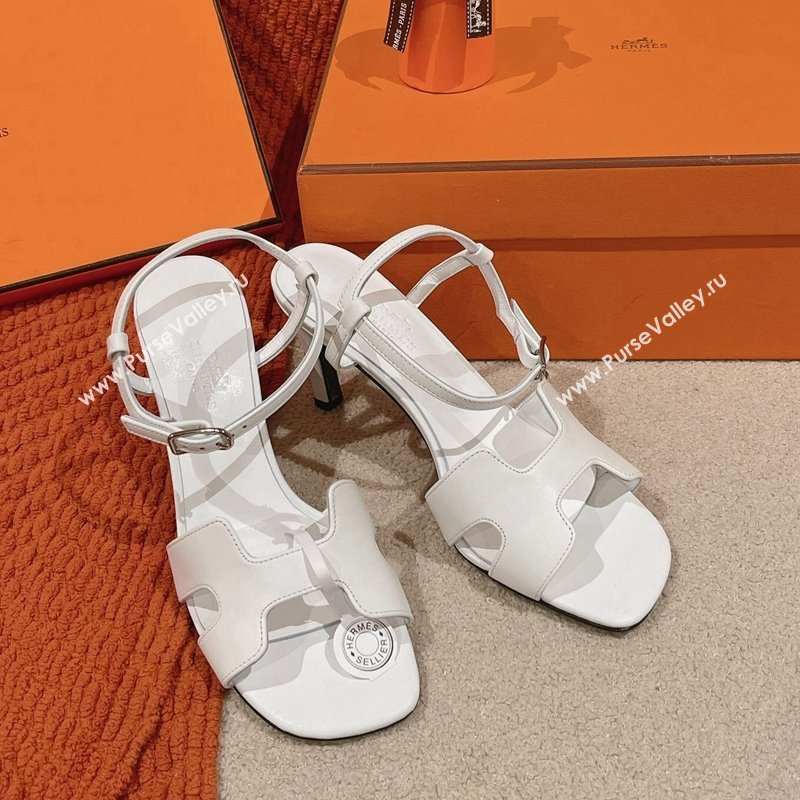 Hermes Heden Heel Sandals 8cm in Calfskin Leather White 2024 1230 (MD-241230128)