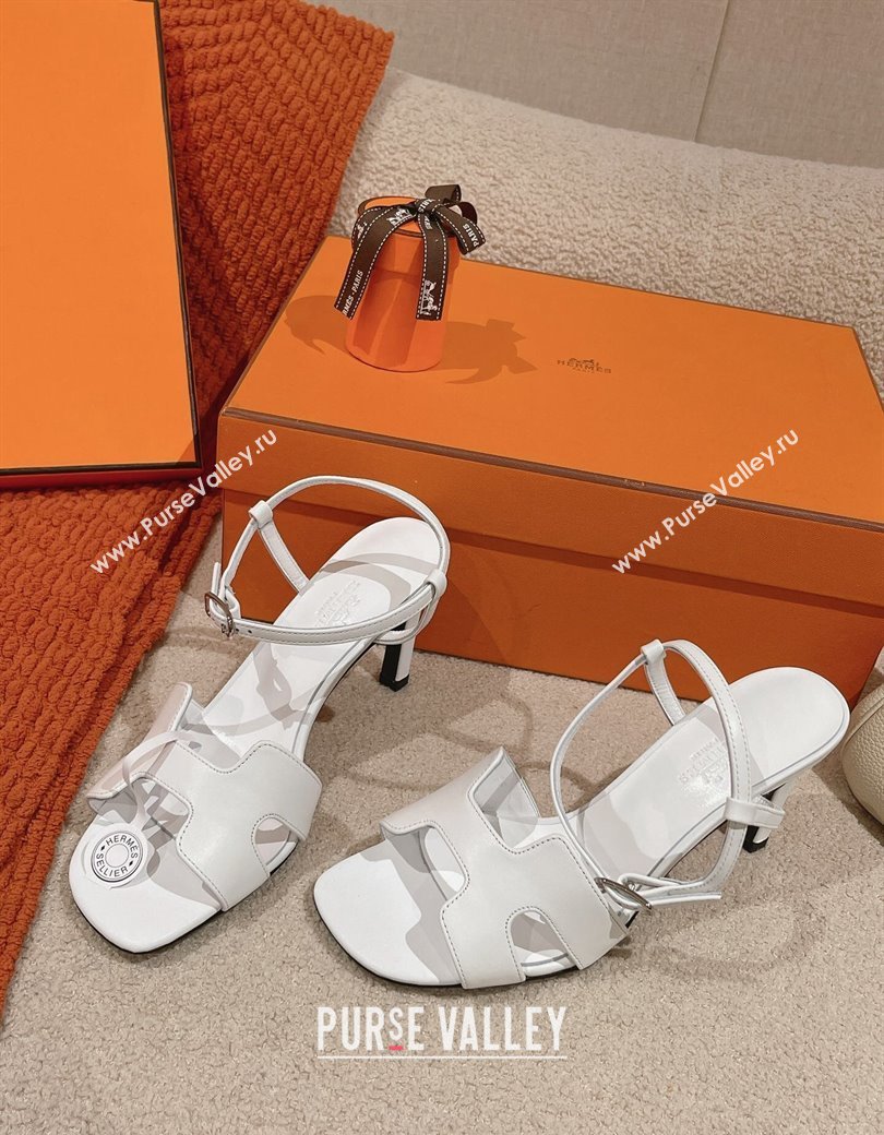 Hermes Heden Heel Sandals 8cm in Calfskin Leather White 2024 1230 (MD-241230128)