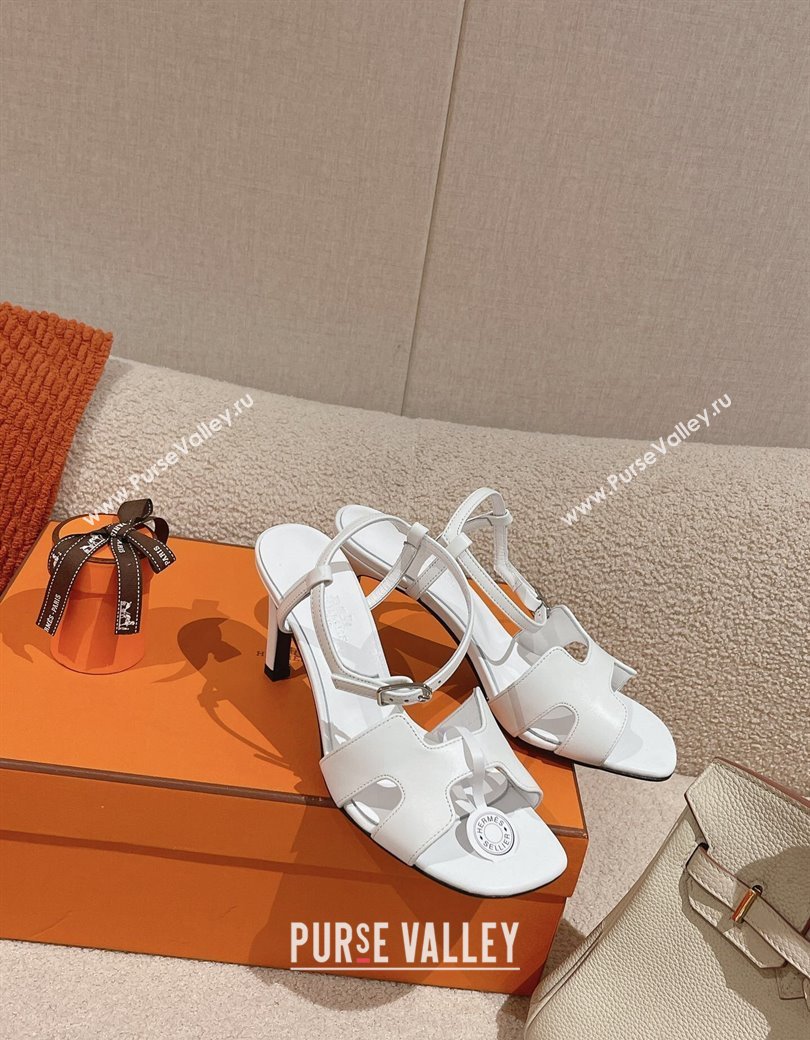 Hermes Heden Heel Sandals 8cm in Calfskin Leather White 2024 1230 (MD-241230128)