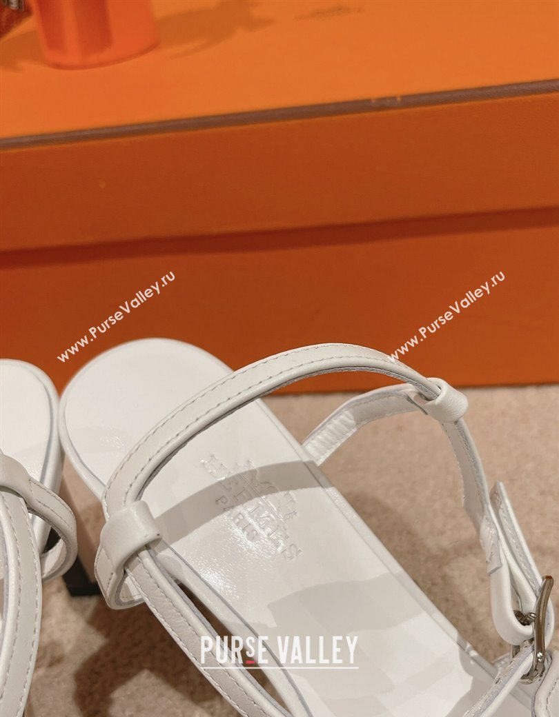 Hermes Heden Heel Sandals 8cm in Calfskin Leather White 2024 1230 (MD-241230128)