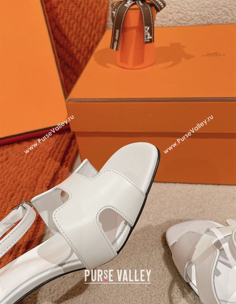 Hermes Heden Heel Sandals 8cm in Calfskin Leather White 2024 1230 (MD-241230128)