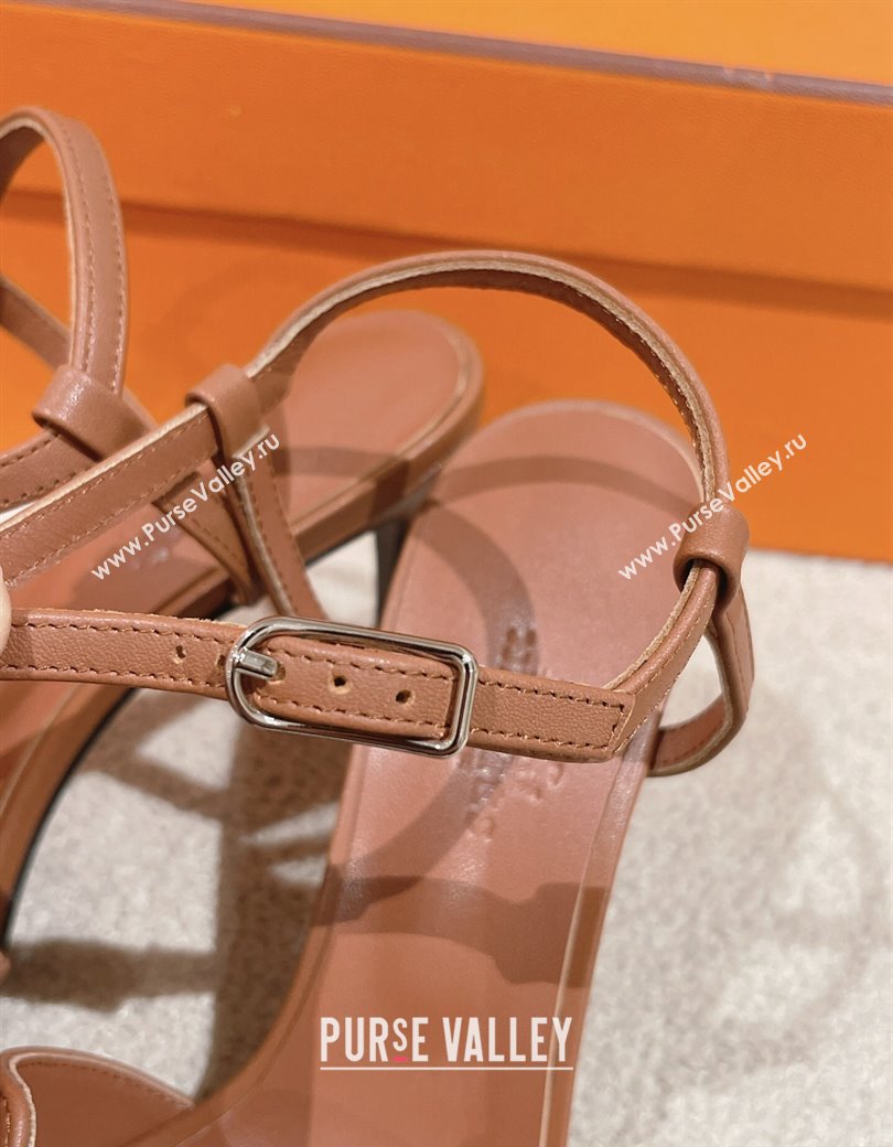 Hermes Heden Heel Sandals 8cm in Calfskin Leather Brown 2024 1230 (MD-241230129)