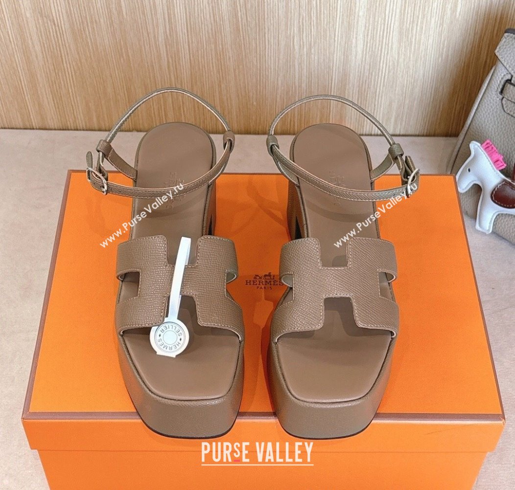 Hermes Jam Platform Sandals 7.5cm in Grained Leather Grey 2024 (MD-241230145)