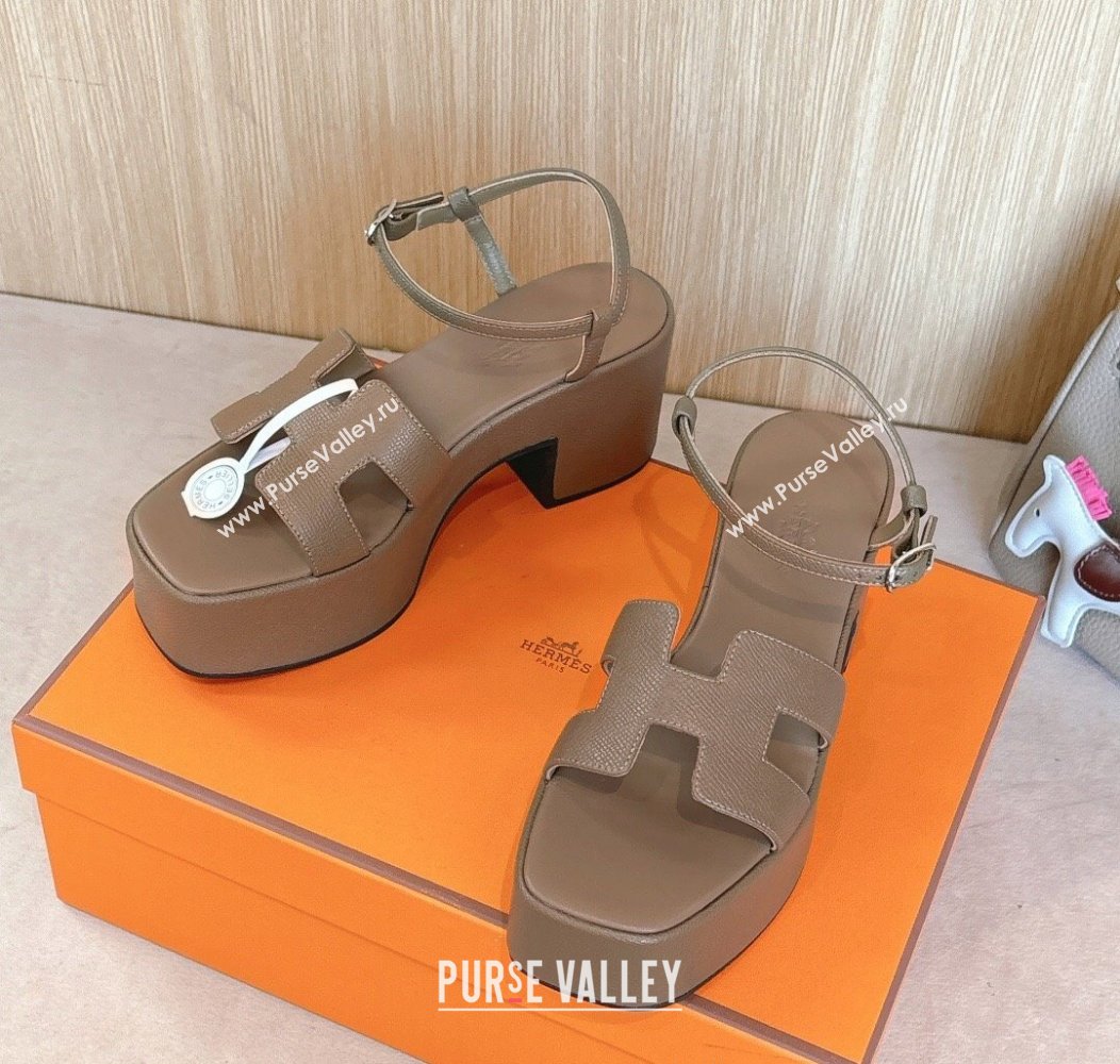 Hermes Jam Platform Sandals 7.5cm in Grained Leather Grey 2024 (MD-241230145)