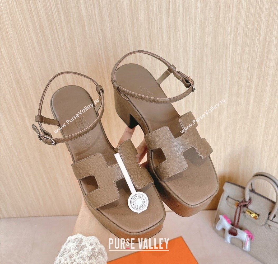 Hermes Jam Platform Sandals 7.5cm in Grained Leather Grey 2024 (MD-241230145)