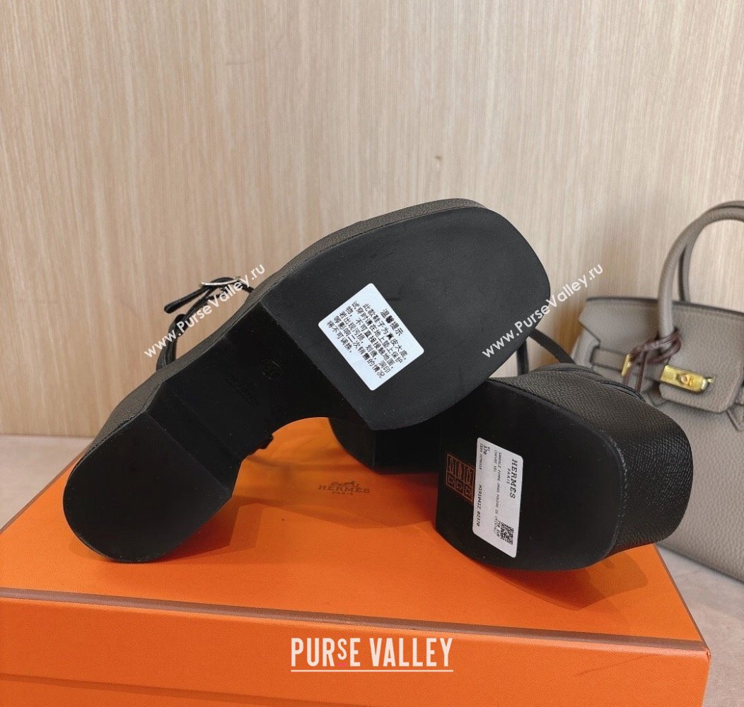 Hermes Jam Platform Sandals 7.5cm in Grained Leather Black 2024 (MD-241230148)