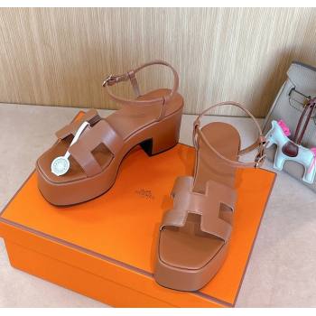 Hermes Jam Platform Sandals 7.5cm in Calfskin Leather Brown 2024 (MD-241230149)