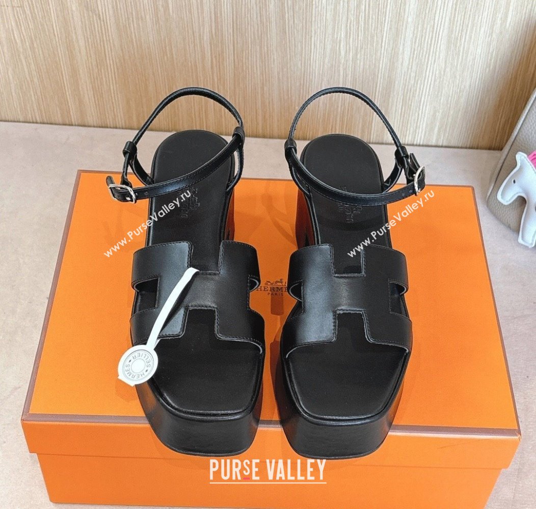 Hermes Jam Platform Sandals 7.5cm in Calfskin Leather Black 2024 (MD-241230151)