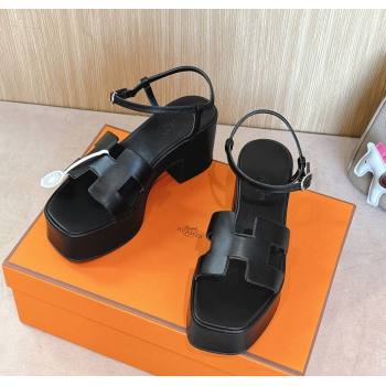 Hermes Jam Platform Sandals 7.5cm in Calfskin Leather Black 2024 (MD-241230151)