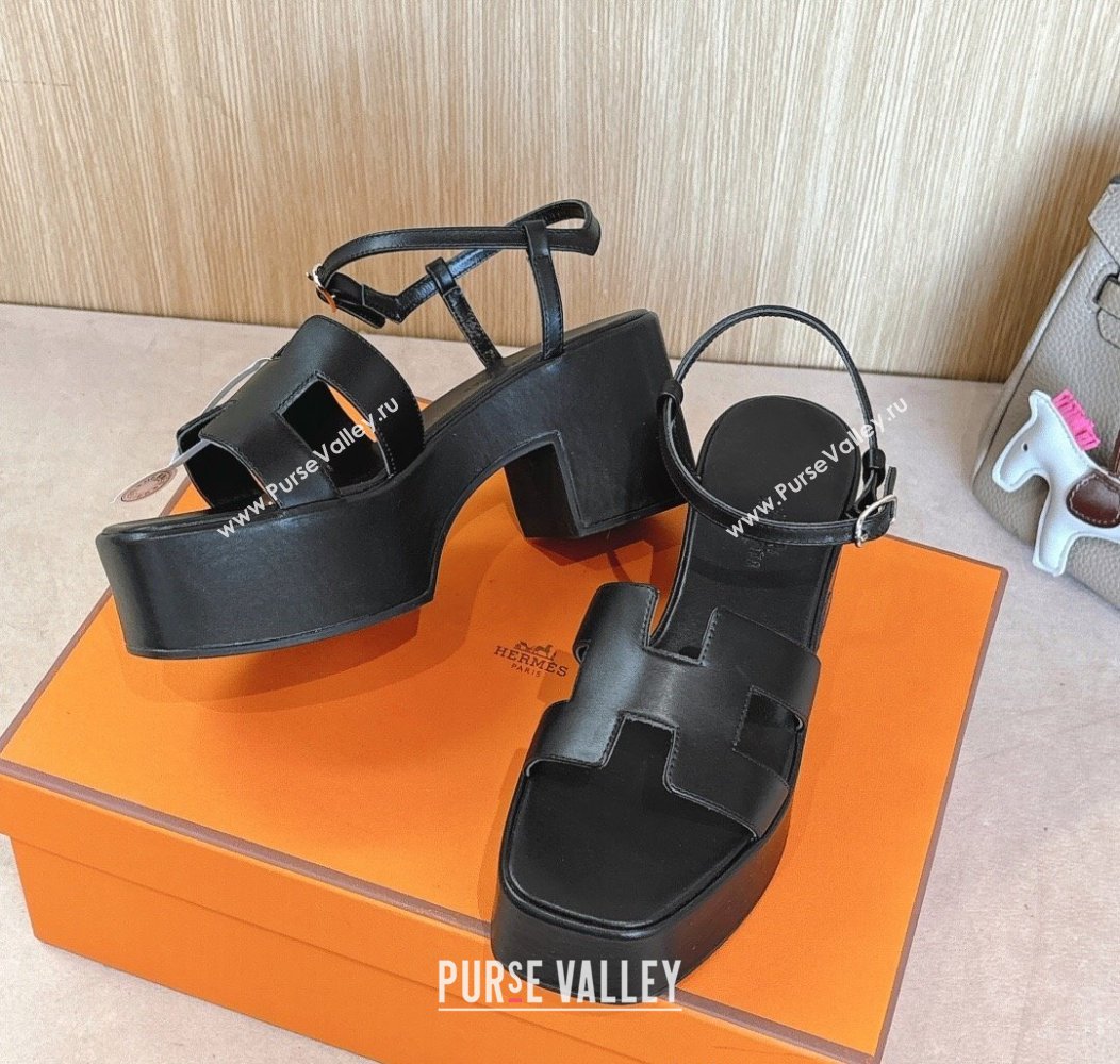 Hermes Jam Platform Sandals 7.5cm in Calfskin Leather Black 2024 (MD-241230151)