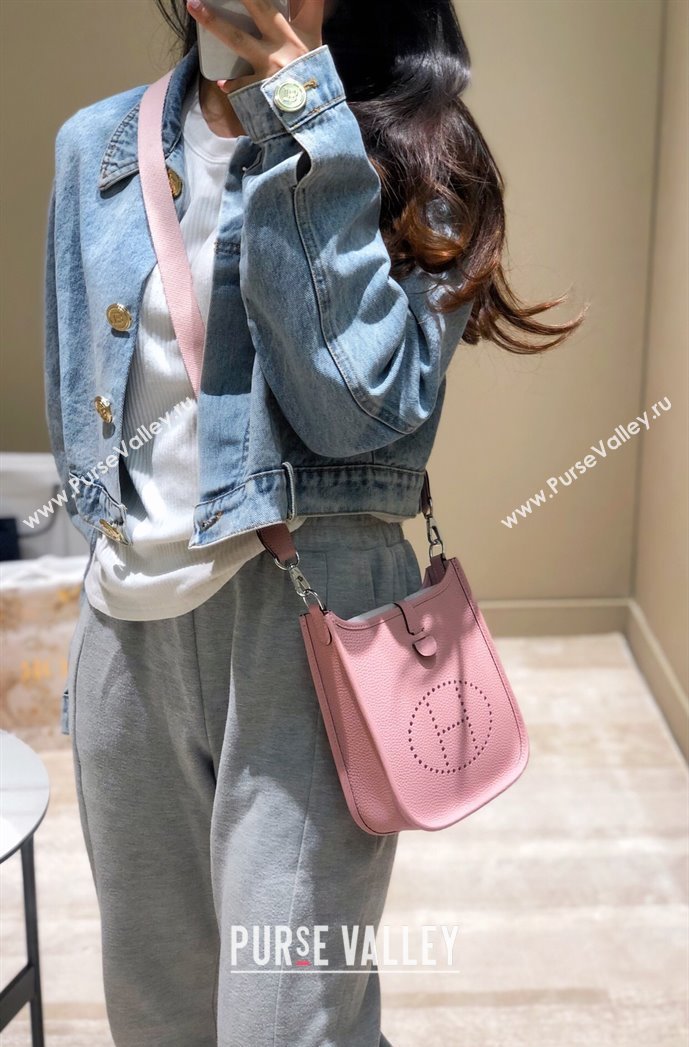 Hermes Evelyne Mini Bag 18cm in Togo Calfskin Milk Shake Pink 2025 0118 (FL-250118022)