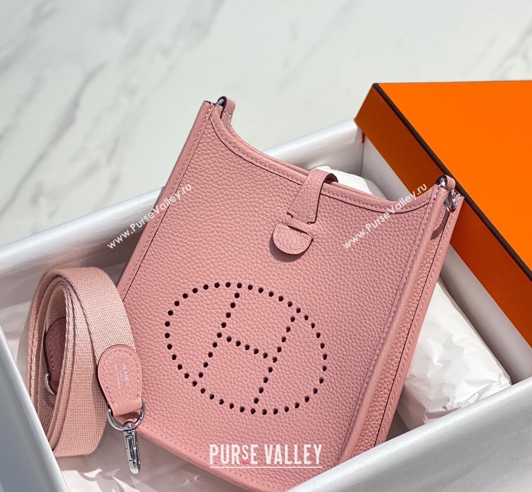 Hermes Evelyne Mini Bag 18cm in Togo Calfskin Milk Shake Pink 2025 0118 (FL-250118022)