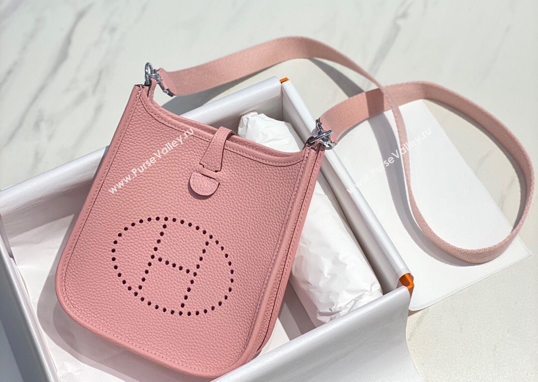 Hermes Evelyne Mini Bag 18cm in Togo Calfskin Milk Shake Pink 2025 0118 (FL-250118022)