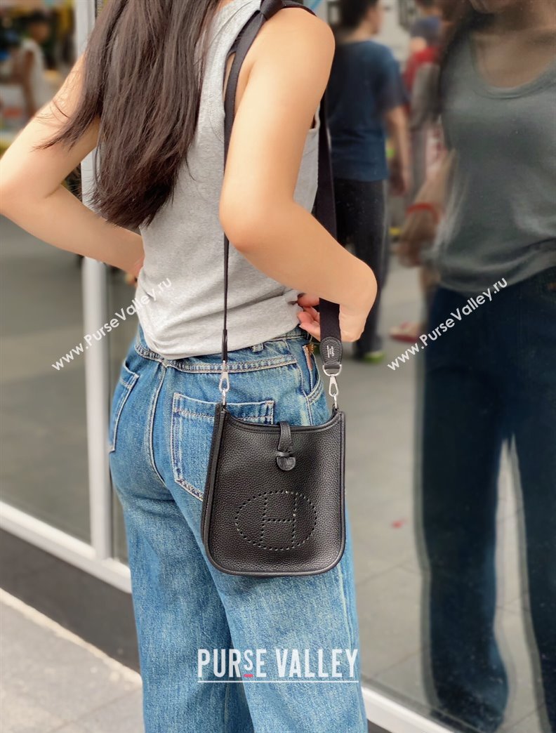 Hermes Evelyne Mini Bag 18cm in Togo Calfskin Black/Silver 2025 0118 (FL-250118033)