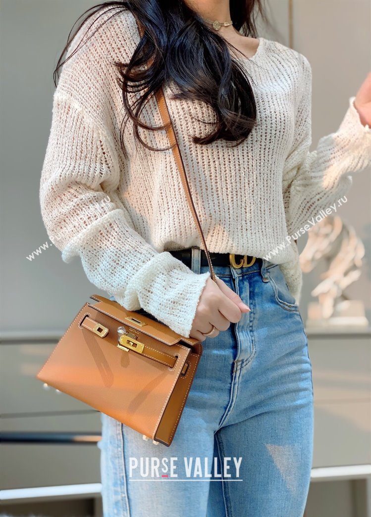 Hermes Mini Kelly II Bag 19cm in Epsom Leather 37 Golden Brown 2025 0118 (FL-250118035)