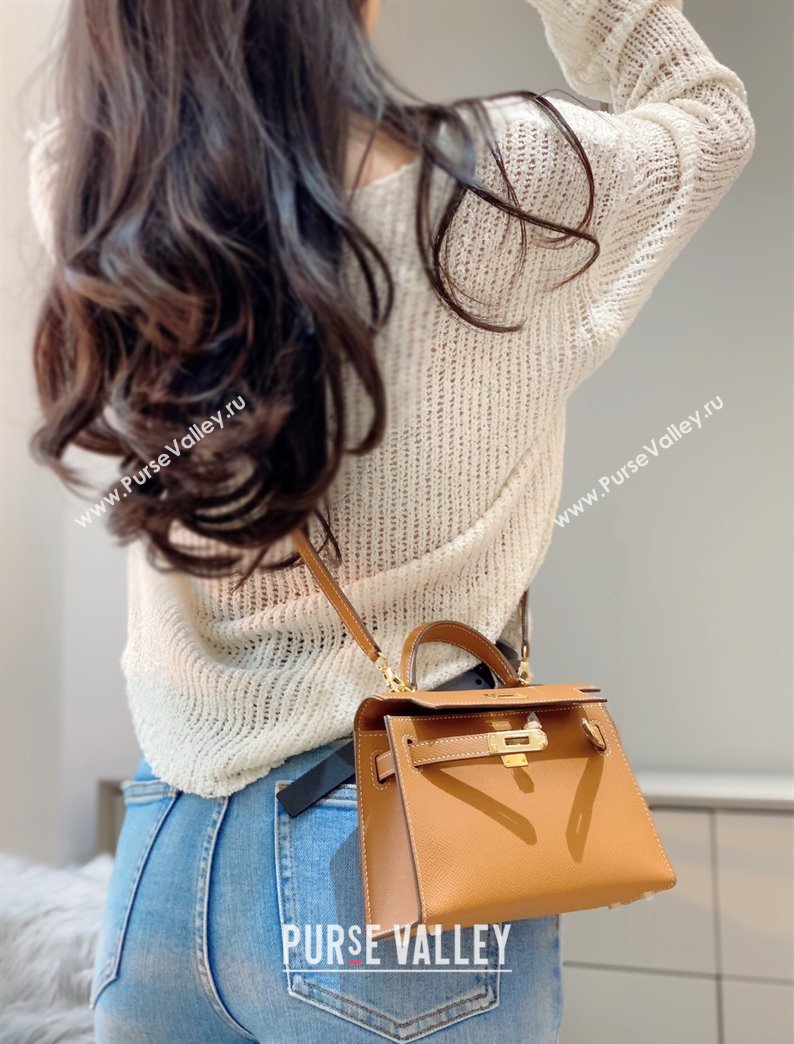 Hermes Mini Kelly II Bag 19cm in Epsom Leather 37 Golden Brown 2025 0118 (FL-250118035)