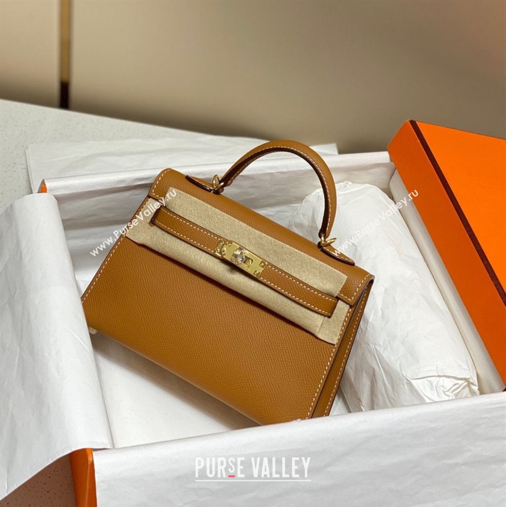 Hermes Mini Kelly II Bag 19cm in Epsom Leather 37 Golden Brown 2025 0118 (FL-250118035)