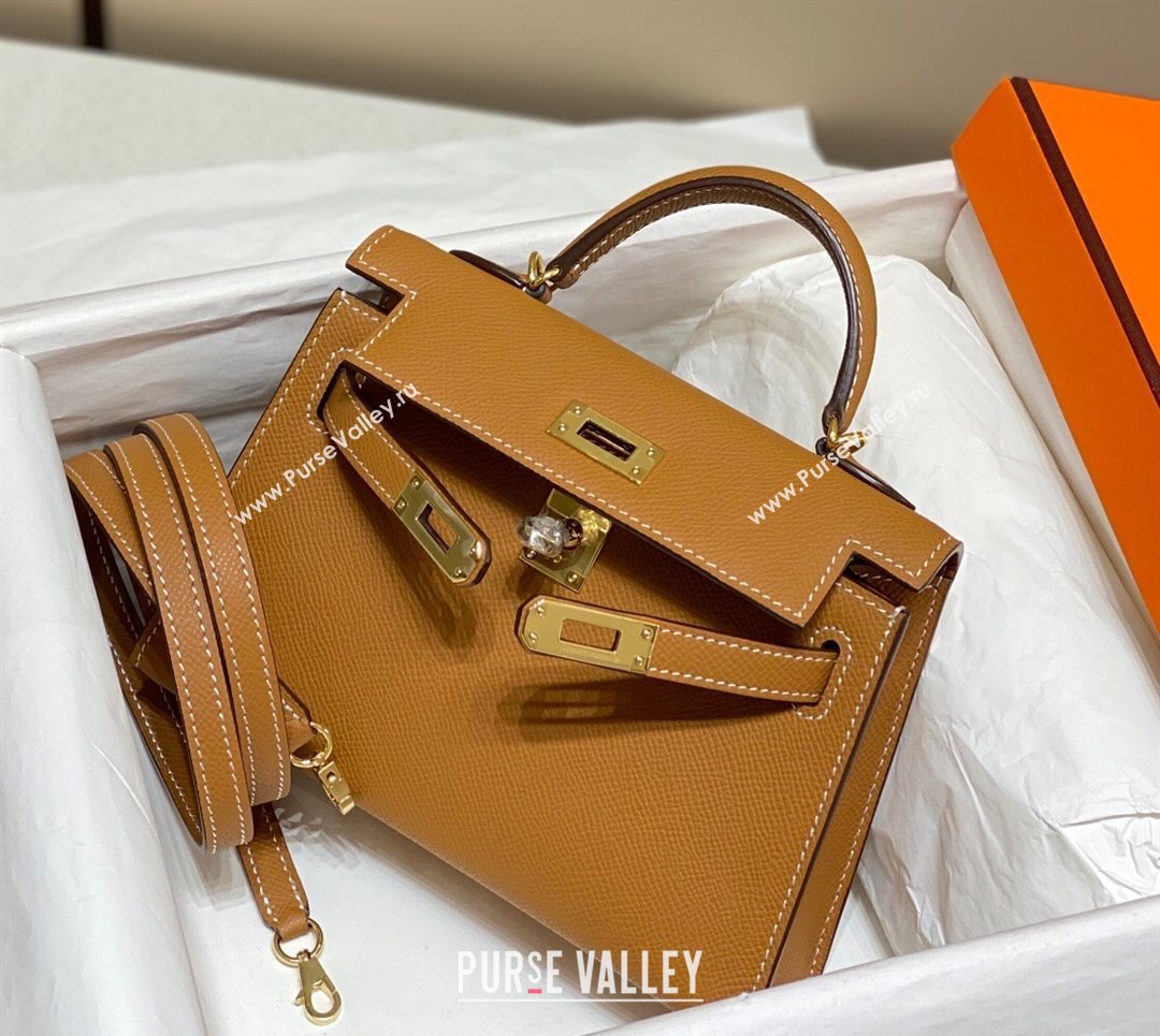 Hermes Mini Kelly II Bag 19cm in Epsom Leather 37 Golden Brown 2025 0118 (FL-250118035)