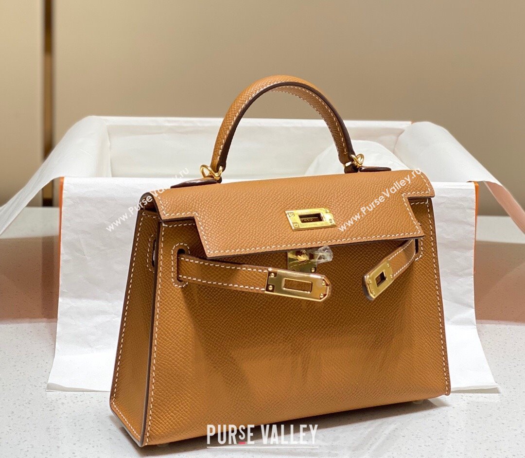 Hermes Mini Kelly II Bag 19cm in Epsom Leather 37 Golden Brown 2025 0118 (FL-250118035)