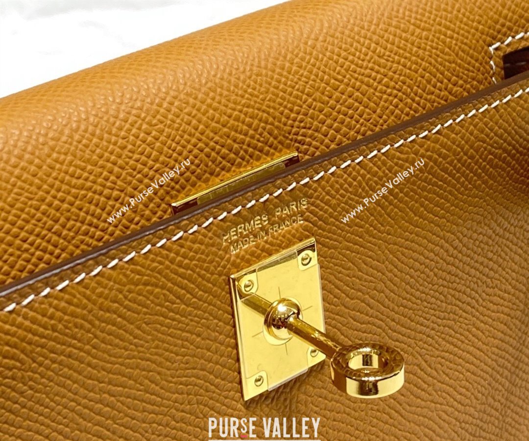Hermes Mini Kelly II Bag 19cm in Epsom Leather 37 Golden Brown 2025 0118 (FL-250118035)